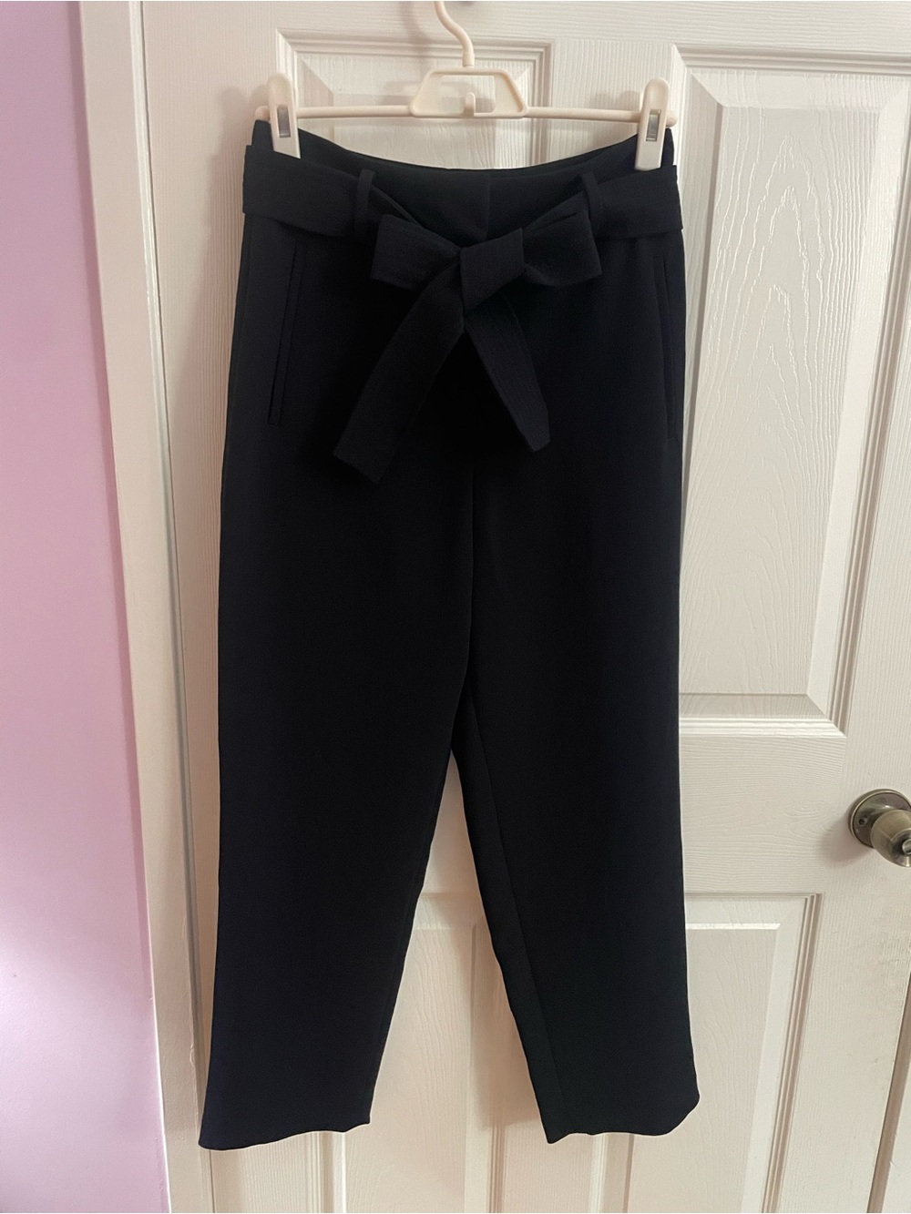 Aritzia Wilfred Black Straight-Leg Trousers with Self-Tie Bow